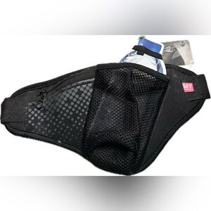 NWT NEW MYTAGALONGS Neoprene Black Running Belt Water Bottle Holder Fanny Pack